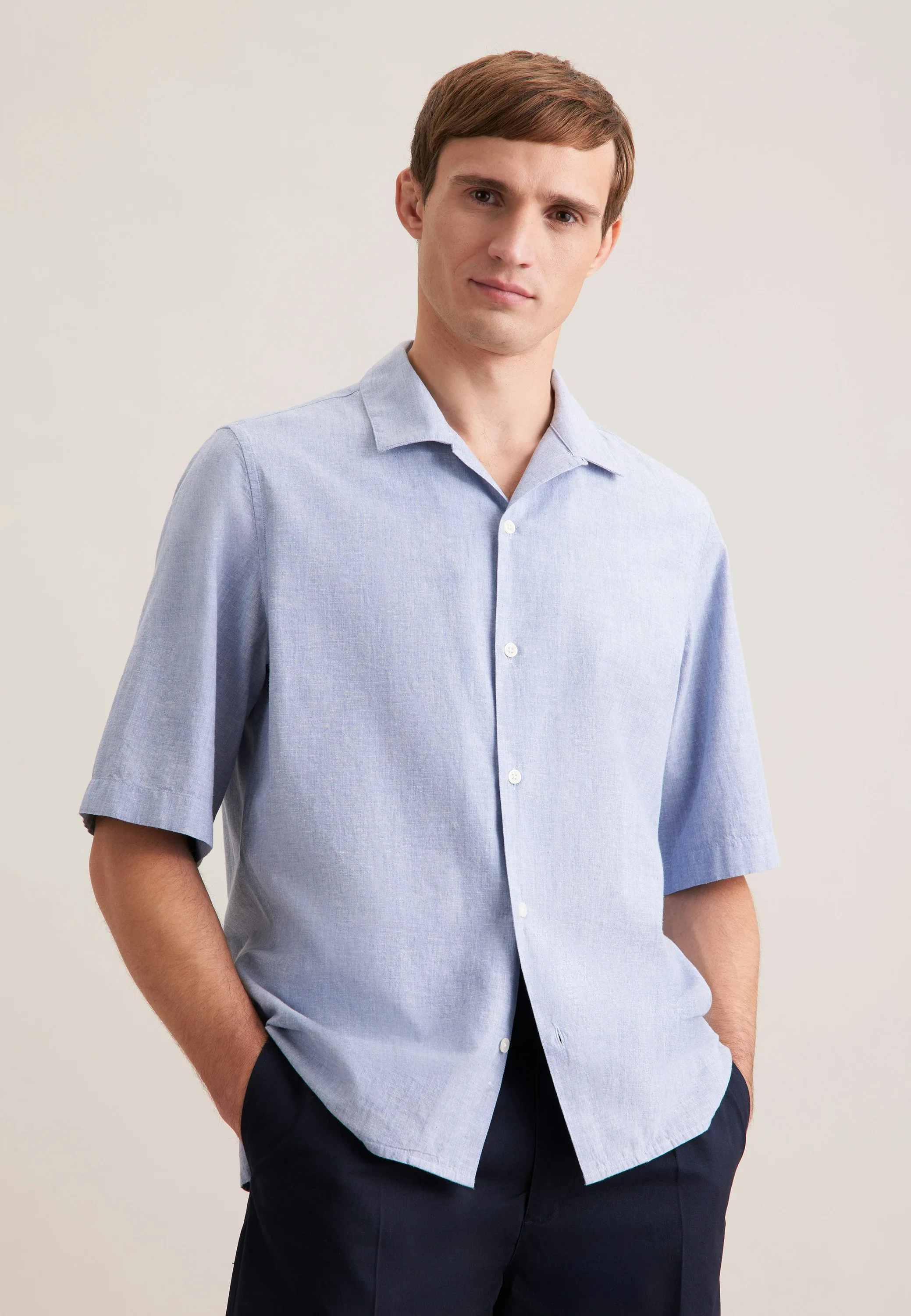 Regular Resort Hemd Uni Blau L - Seidensticker - FashionsVida