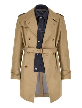 Trench con inserto in denim
