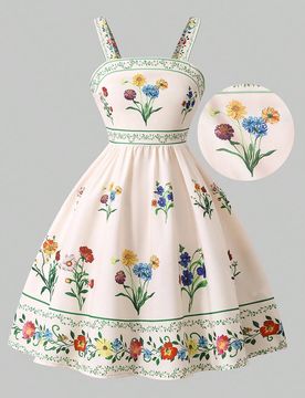 Vestido casual de tirantes con estampado de margaritas y cintura elástica para niña preadolescente/niñas, adecuado para la playa, vacaciones y uso
