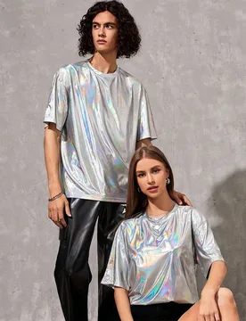 Pieza Camiseta oversize con hombros caídos y efecto holográfico - Shein - FashionsVida