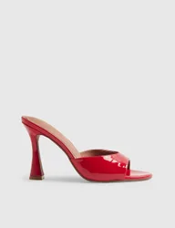 Patent Stiletto Heel Open Toe Mules Red female