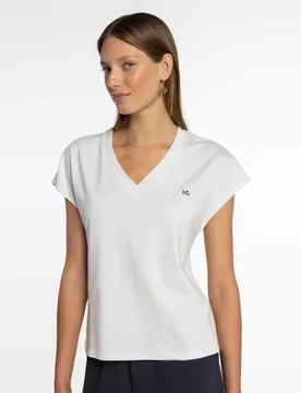 Camiseta de mujer de algodón con logo bordado - Naulover - FashionsVida
