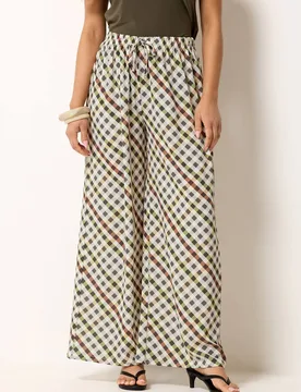 Women's Petite Gingham Wide Leg Trousers in Natural Size: 14S - Natural - Size: 14S - PixieGirl - FashionsVida
