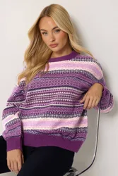 Women's Fairisle Long Sleeve Jumper in Purple Size: 18-20 - Purple - Size: 18-20
