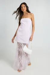 Womens Premium Structured Lace Maxi Dress - Lilac - Size 12 Uk