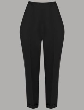 Pantaloni donna neri con elastico vita tasca a filo fondo risvolto