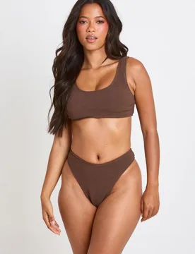 Womens Textured Scoop Bikini Top - Chocolate - Size 10 Uk - Boohoo - FashionsVida