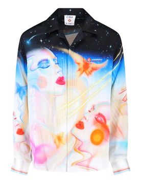 Camicia In Seta Con Stampa Celeste