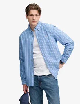 Relaxed Fit Preppy Oxford Long Sleeve Shirt Blue male - Superdry & Co - FashionsVida