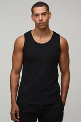Herren Basic Normal Geschnittene Waffel-Weste Black Größe XS