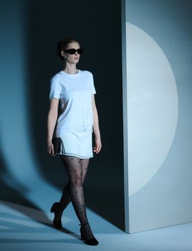 Gonna mini in maglia con pizzo - panna