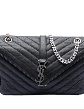 Medium Chevron Sheepskin Monogram College Punk Shoulder Bag - Saint Laurent - FashionsVida