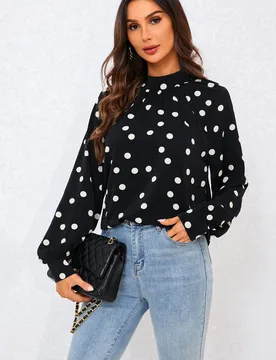 Women's Black Dot Print Halter Neck Blouse Top In Black Size: Small - Black - Size: S - FS Collection - FashionsVida