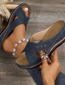 Nuevas llegadas 2025 Sandalias informales de mujer con pespuntes, suelas gruesas, estilo retro de unicolor para tallas grandes