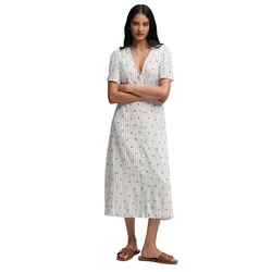 Robe Midi à Manches Courtes Print Button Tea Carnation Cream Ditsy Stripe M