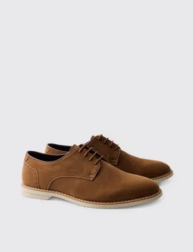 Mens Faux Suede Derby Shoe - Tan - Size Uk 9 - boohooMAN - FashionsVida