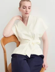 Wrap Jacket with Linen Ivory female
