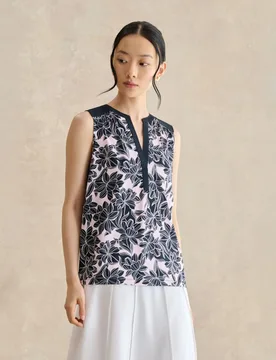 Cotton Blend Floral V-Neck Vest Pink Mix female - Hobbs - FashionsVida