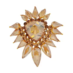 Glamorous Gold - toned Heart Stone Accent Crystal Sunburst Brooch for Stylish Accessorizing