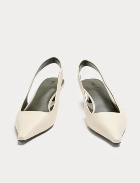 Leather Kitten Heel Slingback Shoes Cream female - M&S - FashionsVida