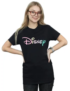 Women's Pastel Logo Cotton Boyfriend T-Shirt in Black Size: 3XL - Black - Size: 3XL - Disney - FashionsVida