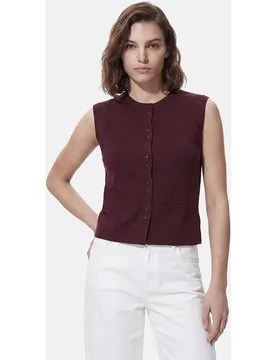 Chaleco de mujer de punto con cuello redondo y cierre mediante botones - Pieces - FashionsVida