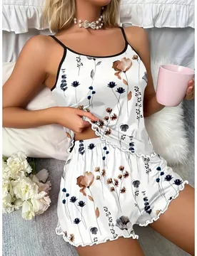 Ladies' Sleeveless Shorts, a Stylish And Comfortable Cute Soft Loungewear Set Featuring Rolled Hem Thin Straps - Aliexpress - FashionsVida