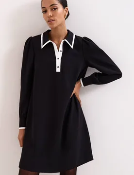 Women's Gina Collared Long Sleeve Swing Dress in True Black Size: 22 - True Black - Size: 22 - Phase Eight - FashionsVida