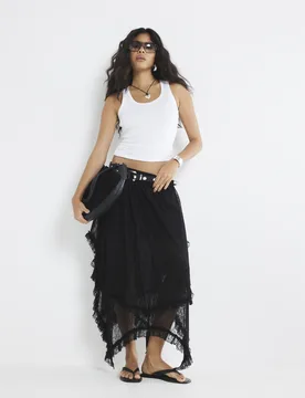 Womens Maxi Skirt Black Lace - Size 8 Uk - River Island - FashionsVida