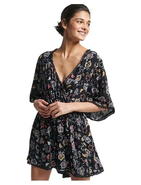 Tuta Corta Con Maniche Corte Vintage Beach Olivia Paisley Black XS - Superdry - FashionsVida