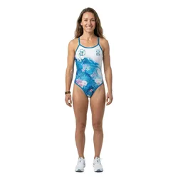 Swim Bike Run Wave Swimsuit White / Blue XS Women