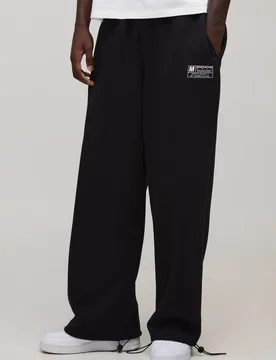 Men's Wide Leg Tie Cuff Double Waistband Joggers Black Size Medium Black M - boohooMAN - FashionsVida