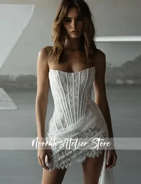 Charming Short A Line Wedding Dress Lace Strapless Sleeveless Ruffle For Sophistication Party Gown vestido de novia Customize - Aliexpress - FashionsVida
