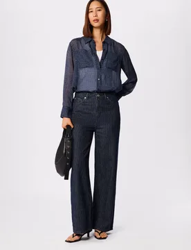 Striped High Waisted Straight Leg Jeans Navy Mix female - Whistles - FashionsVida