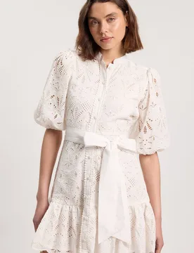Women's Scalloped Hem Broderie Mini Shirt Dress in Ivory Size: 10 - Ivory - Size: 10 - Karen millen - FashionsVida