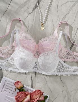 Set de 2 piezas: Sujetador sexy de encaje sólido y elegante con aros y push-up