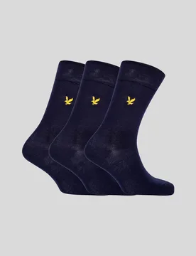 Men's 3 Pack Basic Socks With Eagle Embroidery in Peacoat - Lyle & Scott - FashionsVida