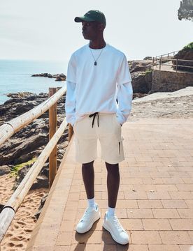 Bermuda Regular Fit Cargo S Blanc