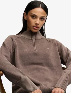 Superdry Damen Washed Classic Half Zip Pullover Lockere Passform Brown - Größe: 42 - 79.99 - FashionsVida