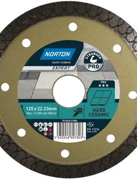 Disco de diamante TURBO para azulejos y gres 125 × 22,23, con banda continua de 10 mm - Norton - FashionsVida