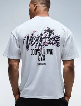 Herren Aktives Venice Beach Bodybuilding Fitnessstudio Verlängerter Halsausschnitt Übergroßes Oberteil White Größe XL - boohooMAN - FashionsVida