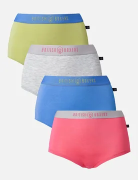 Womens Four-pack Bamboo Hipster Boxer Briefs - - Size: S - British Boxers - FashionsVida