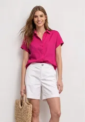 Dropped Shoulder Bluse aus Leinen female Pink