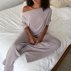 Conjunto de ropa de estar en casa de punto plisado holgado y cómodo para mujer, pijamas de verano
