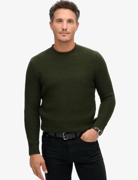 Superdry Herren The Merchant Store-strukturierter Pullover mit Rundhalsausschnitt Kaki - Größe: S
