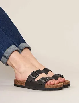Women's 'Danube 2' Leather Cork Footbed Mule Sandals in Black Size: 7 - Black - Size: 7 - Moshulu - FashionsVida