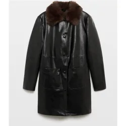 Trench de mujer efecto piel con botones y cuello desmontable liso