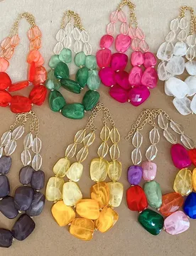 Irregular Acrylic Beaded Double-layer Necklace for Women Dopamine Exaggerated Clavicle Chain Personality Holiday Accessories - Aliexpress - FashionsVida