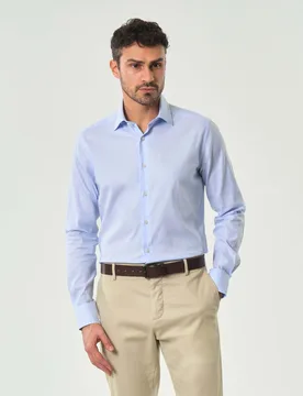 Camicia azzura micro fantasia in puro cotone tailor fit - Xacus - FashionsVida