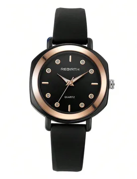 Reloj de cuarzo minimalista versátil de moda con correa de silicona para mujer, 1 pieza, marca Rebirth, adecuado para decoración diaria - Shein - FashionsVida
